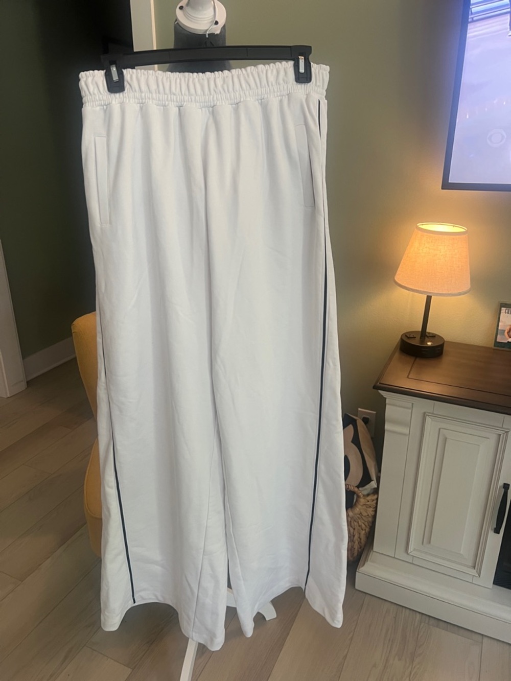 Locker Room White Women's Track Joggers with Side Stripe